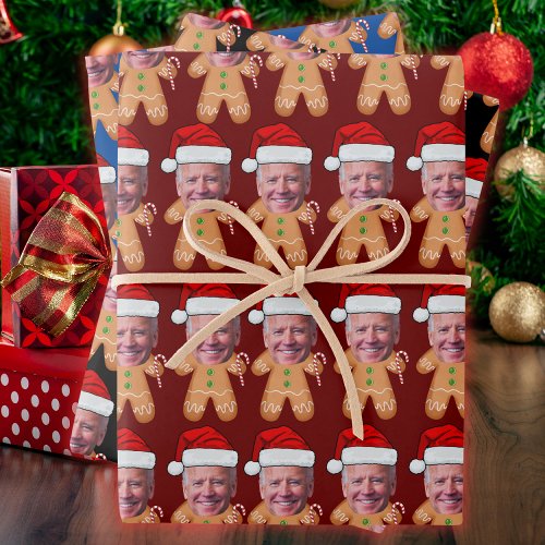 Custom Face Photo Gingerbread Joe biden Christmas Wrapping Paper Sheets