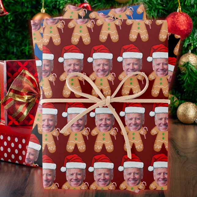 Custom Face Photo Gingerbread Joe biden Christmas Wrapping Paper Sheets (Creator Uploaded)