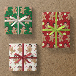 Custom Face Photo Gingerbread Men Christmas Prints Wrapping Paper Sheets