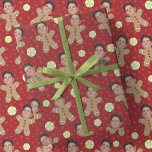Custom Face Photo Gingerbread Men Red Christmas Wrapping Paper<br><div class="desc">Full roll of berry red seamless pattern with green peppermint candy rounds. This custom photo gift wrap that allows for personalization including someone's (very tightly cropped) face picture on all of the little gingerbread people.</div>
