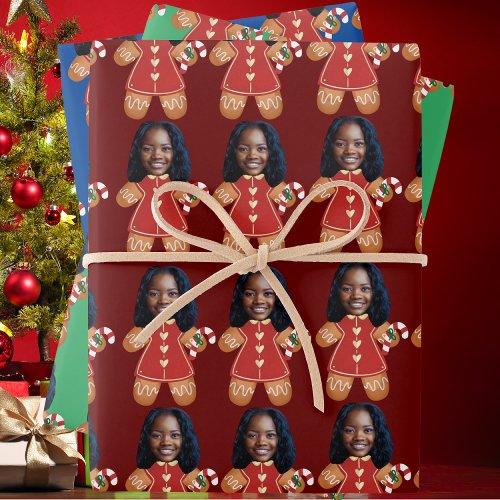 Custom Face Photo Gingerbread Woman Christmas  Wrapping Paper Sheets