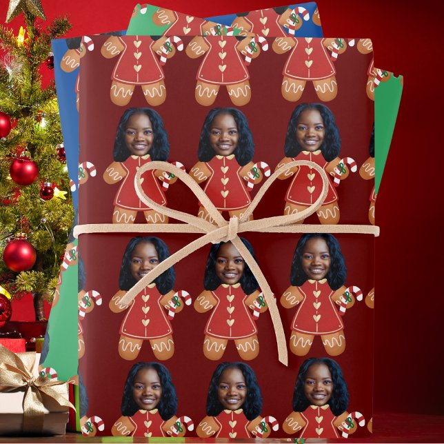 Custom Face Photo Gingerbread Woman Christmas  Wrapping Paper Sheets (Creator Uploaded)