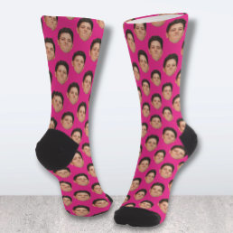 Custom Face Photo Hot Pink Crew Socks