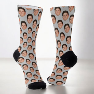 Custom Face Photo Light Gray Crew Socks
