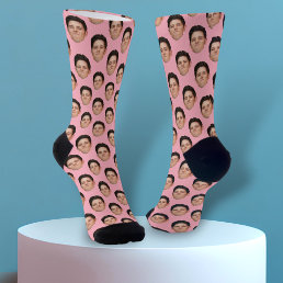 Custom Face Photo Light Pink Crew Socks