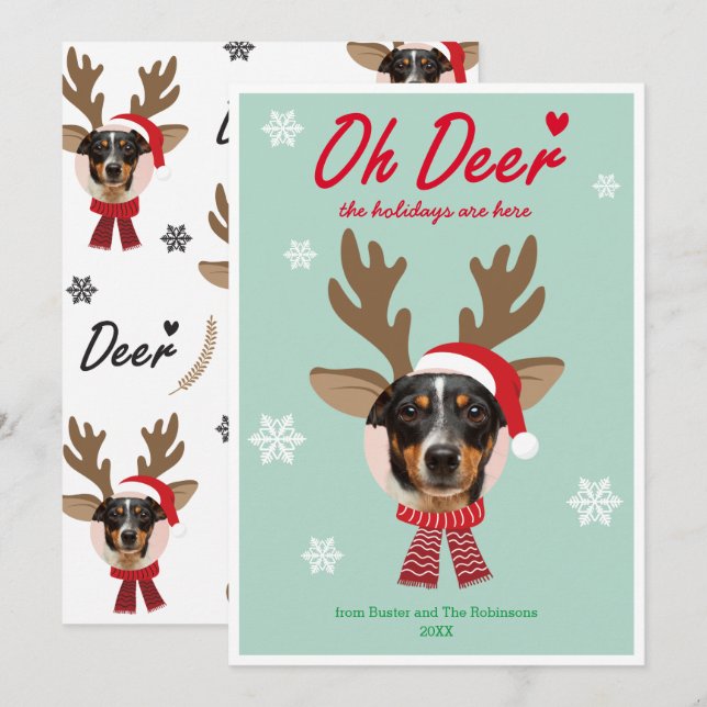 Custom Face Photo Reindeer Christmas Holiday Green (Front/Back)