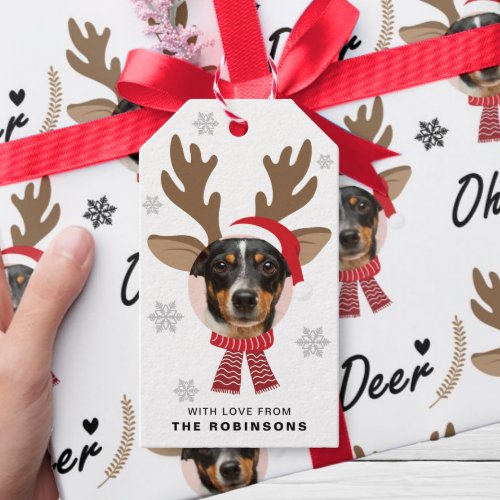 Custom Face Photo Reindeer Christmas Holiday White Gift Tags