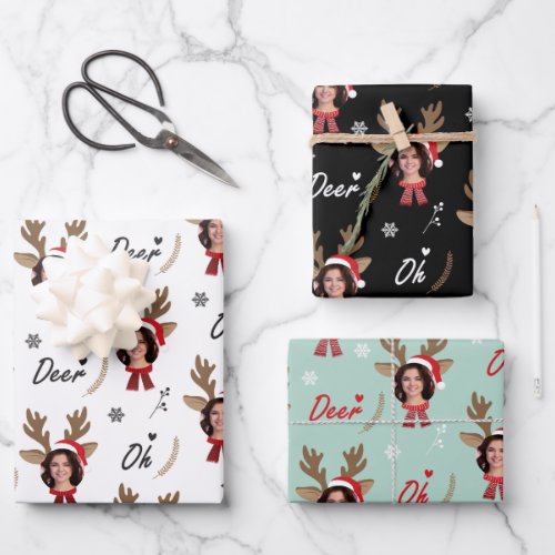 Custom Face Photo Reindeer Christmas Wrapping Paper Sheets