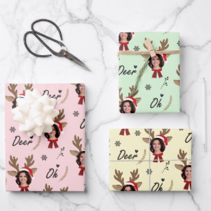 Custom Face Photo Reindeer Christmas Wrapping Paper Sheets