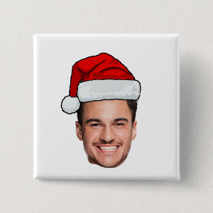 Custom Face Photo Santa Claus Hat Christmas Button