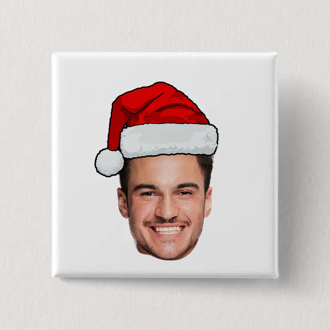 Custom Face Photo Santa Claus Hat Christmas Button | Zazzle