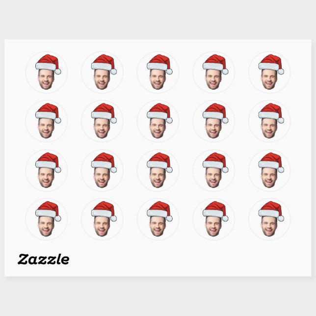 Custom Face Photo Santa Claus Hat Christmas Classic Round Sticker (Sheet)