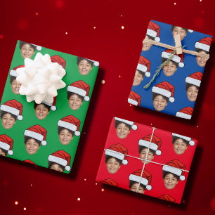 Custom Face Photo Santa Face Repeating Pattern Wrapping Paper Sheets
