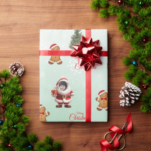 Custom Face Photo Santa Gingerbread Christmas  Wrapping Paper