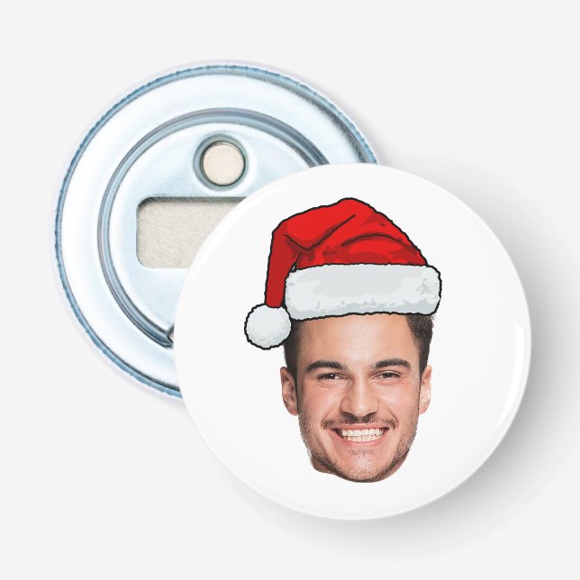 Custom Face Photo Santa Hat Christmas Bottle Opener (Front)
