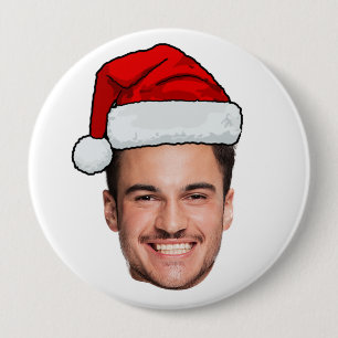 Custom Face Photo Santa Hat Christmas Button