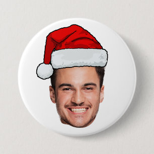 Custom Face Photo Santa Hat Christmas Button