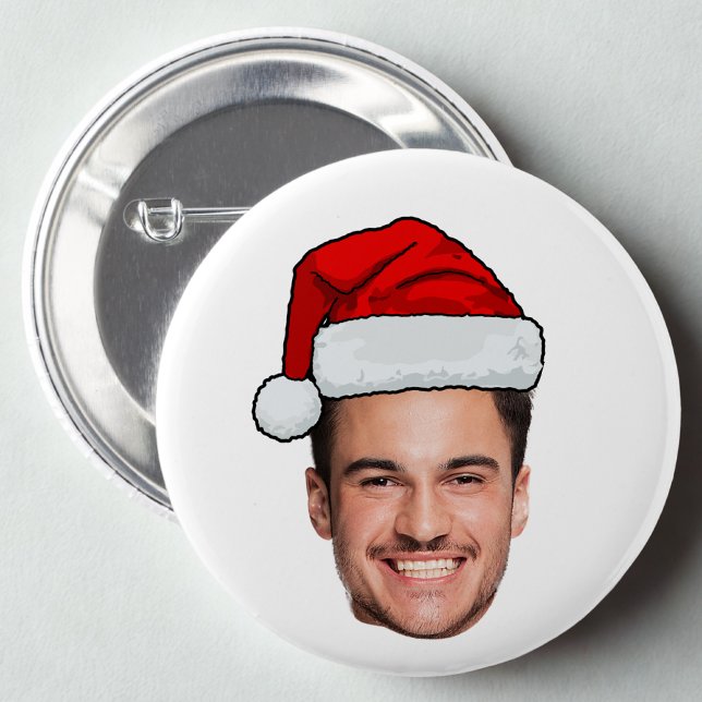Custom Face Photo Santa Hat Christmas Button (Creator Uploaded)