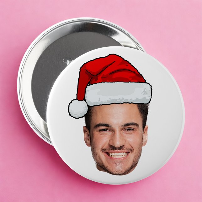 Custom Face Photo Santa Hat Christmas Button (Creator Uploaded)