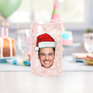 Custom Face Photo Santa Hat Christmas Can Glass