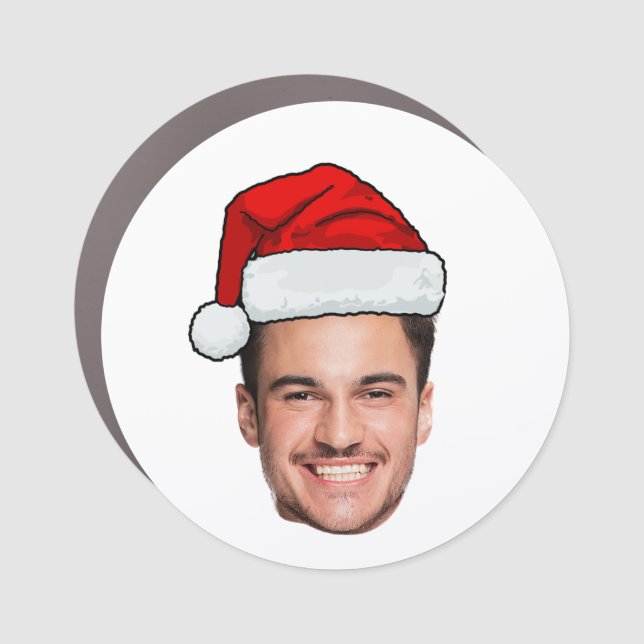 Custom Face Photo Santa Hat Christmas Car Magnet (Front)