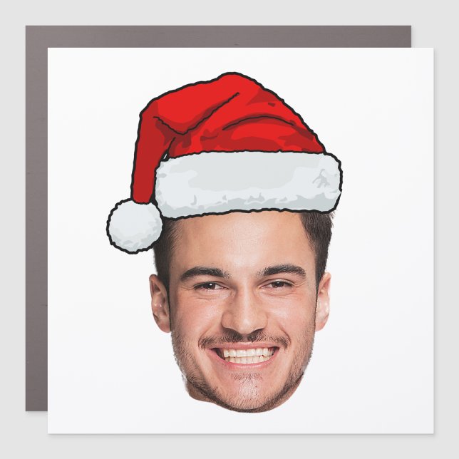 Custom Face Photo Santa Hat Christmas Car Magnet (Creator Uploaded)