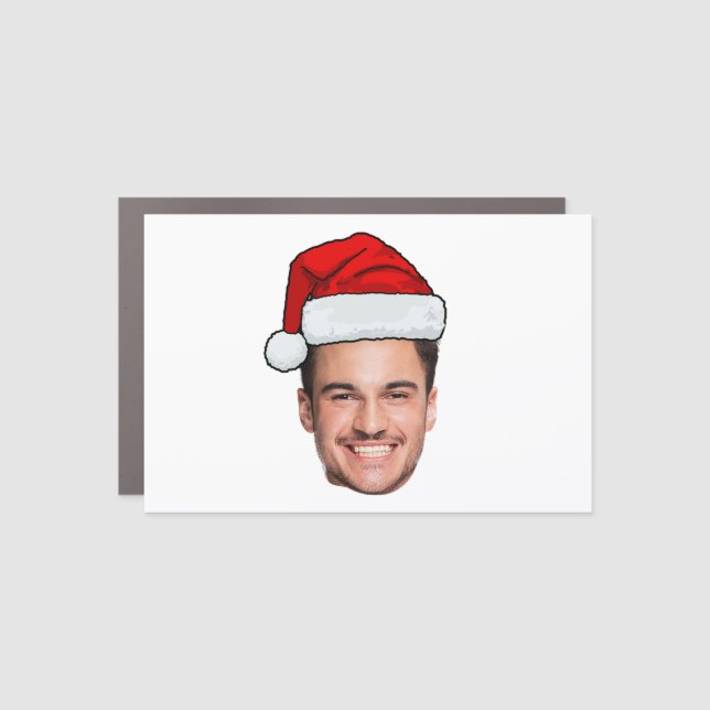 Custom Face Photo Santa Hat Christmas Car Magnet (Front)
