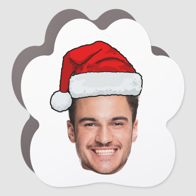 Custom Face Photo Santa Hat Christmas Car Magnet (Front)