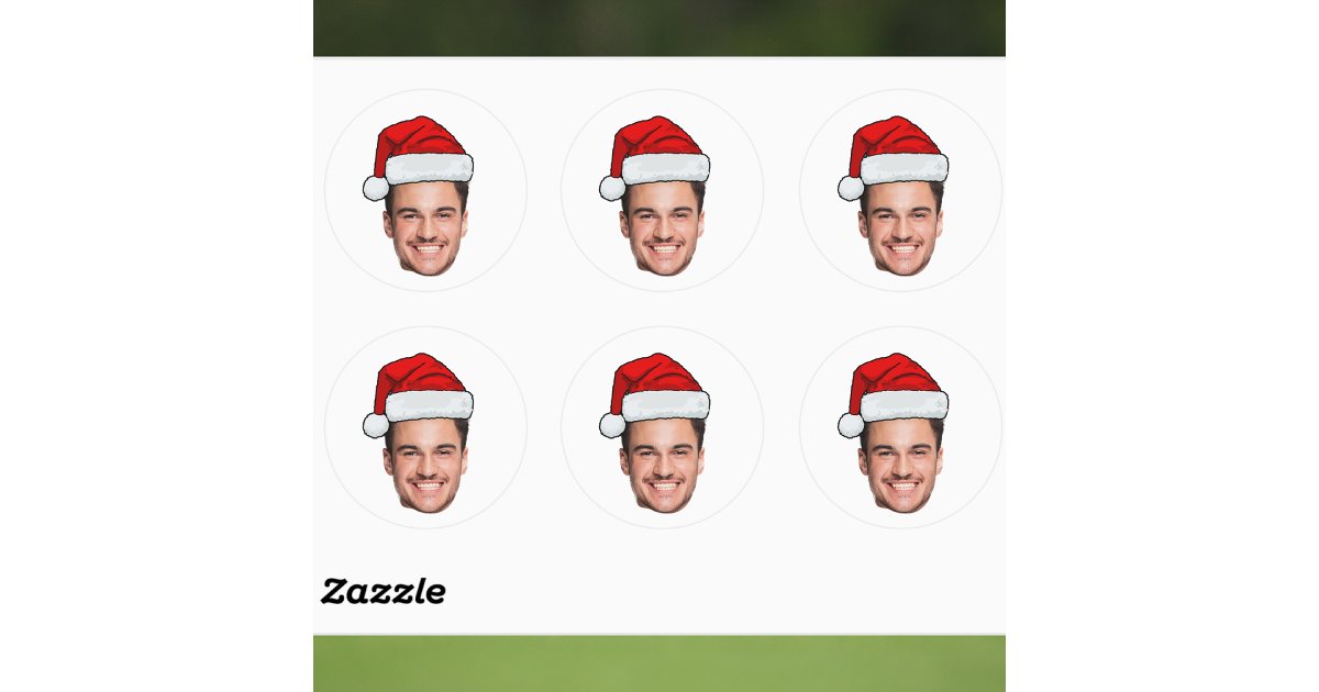 Custom Face Photo Santa Hat Christmas Classic Round Sticker | Zazzle