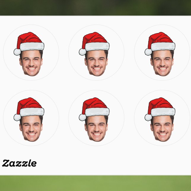 Custom Face Photo Santa Hat Christmas Classic Round Sticker (Creator Uploaded)