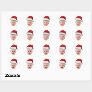 Custom Face Photo Santa Hat Christmas Classic Round Sticker