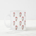 Custom Face Photo Santa Hat Christmas Gift Frosted Glass Coffee Mug