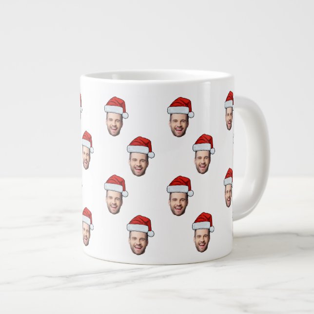 Custom Face Photo Santa Hat Christmas Gift Giant Coffee Mug (Front Right)