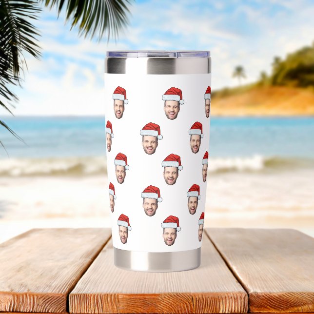 Custom Face Photo Santa Hat Christmas Gift Insulated Tumbler (Beach (Rotated))