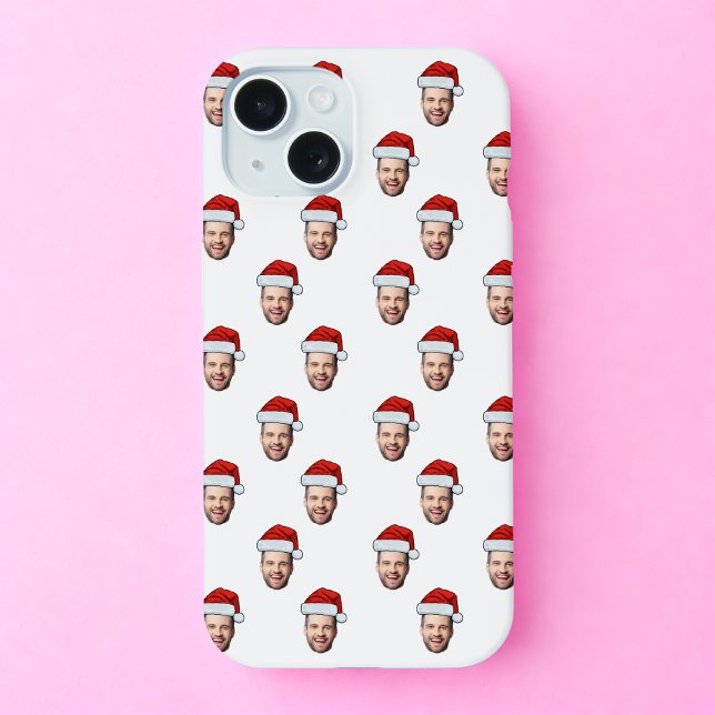 Custom Face Photo Santa Hat Christmas Gift iPhone 15 Case (Creator Uploaded)