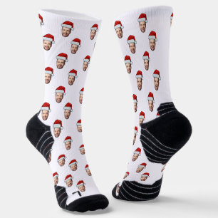Custom Face Photo Santa Hat Christmas Gift Socks