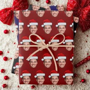 Custom Face Photo Santa Hat Christmas Gift Wrapping Paper Sheets