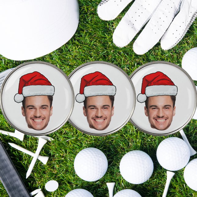 Custom Face Photo Santa Hat Christmas Golf Ball Marker (Creator Uploaded)