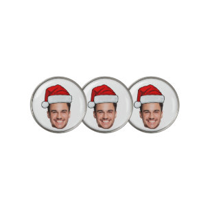 Custom Face Photo Santa Hat Christmas Golf Ball Marker