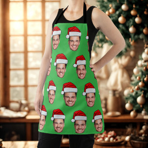 Custom Face Photo Santa Hat Christmas Green Apron