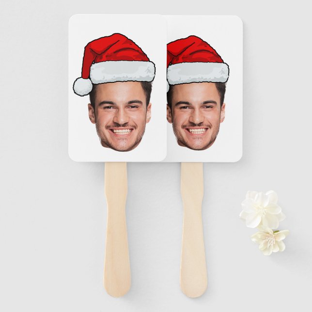 Custom Face Photo Santa Hat Christmas Hand Fan (Front and Back)