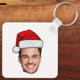 Custom Face Photo Santa Hat Christmas Keychain