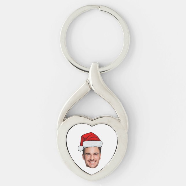 Custom Face Photo Santa Hat Christmas Keychain (Front)