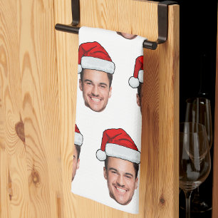 Custom Face Photo Santa Hat Christmas Kitchen Towel