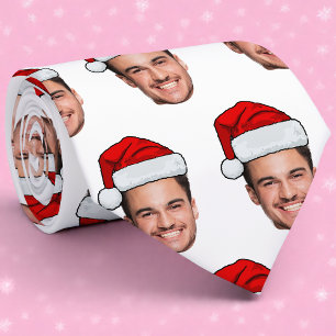 Custom Face Photo Santa Hat Christmas Neck Tie