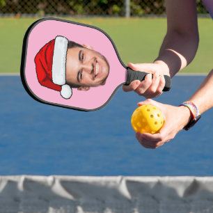 Custom Face Photo Santa Hat Christmas Pink Pickleball Paddle