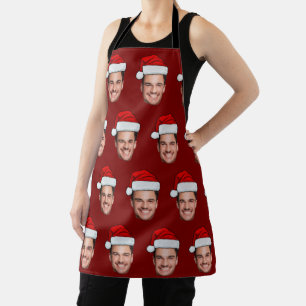 Custom Face Photo Santa Hat Christmas Red Apron