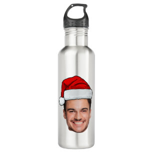 Custom Face Photo Santa Hat Christmas Stainless Steel Water Bottle