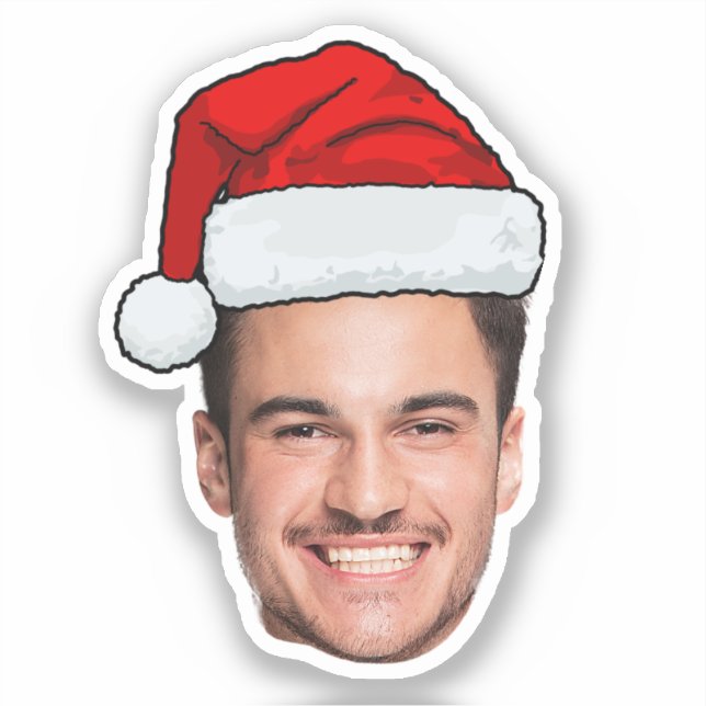 Custom Face Photo Santa Hat Christmas Sticker (Front)