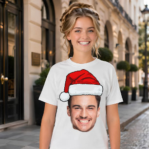 Custom Face Photo Santa Hat Christmas T-Shirt
